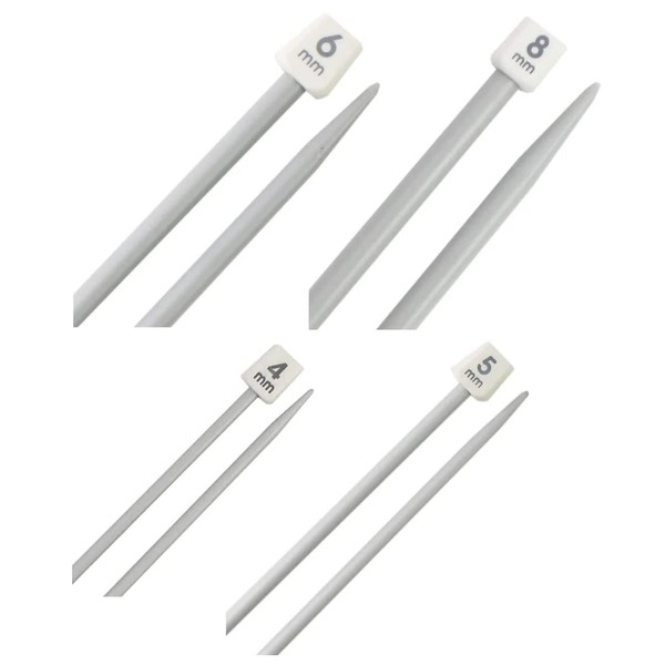 Plastic Knitting Needles Straight Single Pointed Sweater Needles Superior Quality DIY Craft Knitting Tool for Beginner Small Project 2 X 4mm 5mm 6mm 8mm (Pack of 4 Pairs) (Plastic)