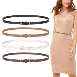 XZQTIVE 4Pack Skinny Leather Belt Women Thin Waist Belt Ladies Belt for Jeans Pants Dress with Gold Buckle 0.5” Width, Fits Waist Size 23"-26"(black+brown+beige+coffee)