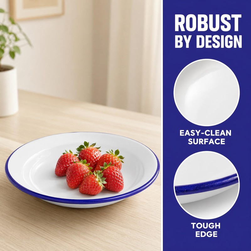 UKCOCO 4 Pcs Small Enamel Plates, 6.3 Inch/16cm Retro White