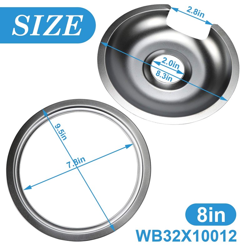 WB32X10013 WB32X10012 Chrome Stove Burner Drip Pan Set 4-Pack Fits