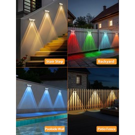 Solar Fence Lights, 7 RGB Colors, Warm White, Cool White Bright Lens LED, Dusk to Dawn Deck Light, Fence Solar Lights Outdoor Waterproof for Backyard/Railing/Wall/Step/Patio/Pool (12 Pack White Shell)