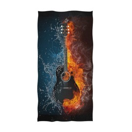 Naanle Cool Guitar in Fire and Water Print Soft Highly Absorbent Large Decorative Guest Hand Towel for Bathroom, Hotel, Gym and Spa (16 x 30 Inches)