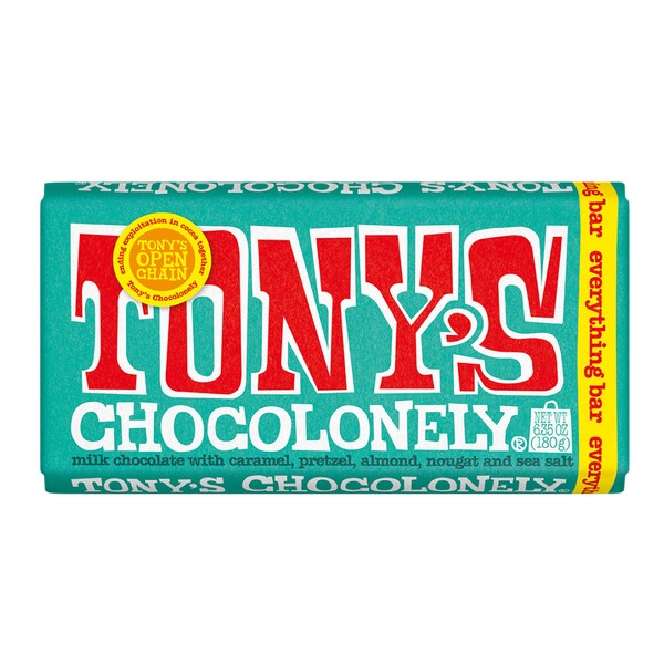 Tony's Chocolonely Milk Chocolate Everything Bar - Belgium Chocolate, No Artificial Flavoring, Fairtrade & B Corp Certified - 6.35 Oz