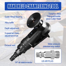 2 in 1 Mini Pneumatic Chamfering Machine, Air Chamfer Tool 45 Degree Arc Corner, Handheld Grinder Tools for Metal Wood, Portable Deburring Tool with Replace Blade and Bearing (C angle blades)