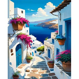 LAISLLA Paint by Numbers Adults, DIY Hand Painted Oil Painting Small Town Kit for Beginners, Painting Set with 3 Brushes, Watercolour Paints, Easy Painting by Numbers, Children, 40 x 50 cm