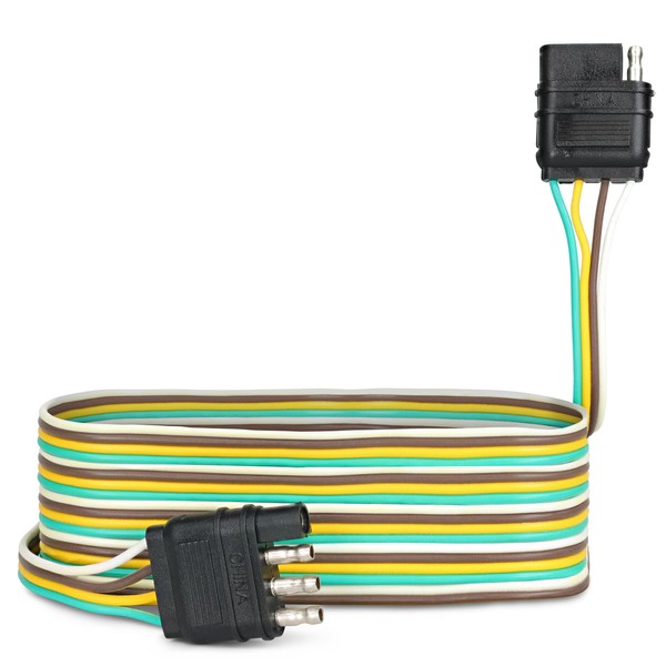 ABN Trailer Wire Extension, 10ft, 4-Way 4-Pin Plug Flat 20 Gauge – Hitch Light Trailer Wiring Harness Extender