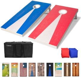 GoSports Wood Regulation Size Cornhole Set - Vintage Wood Designs, Light - Includes 8 All-Weather Bean Bags, Carrying Case and Rules