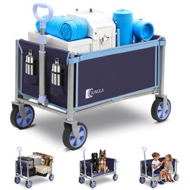 Sunula Foldable Wagon Cart 220lbs- 3 in 1 Collapsible Wagon Cart with Wheels, 2 Cup Holders, for Groceries, Camping, Shopping, Garden, Pet Riding-1 Year Warranty