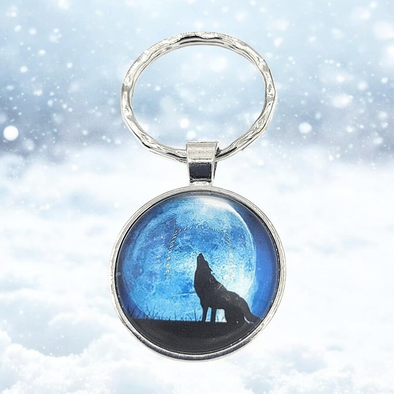 Promotech Howling Wolf Keychain - Flat Keychain Epoxy Resin Metal
