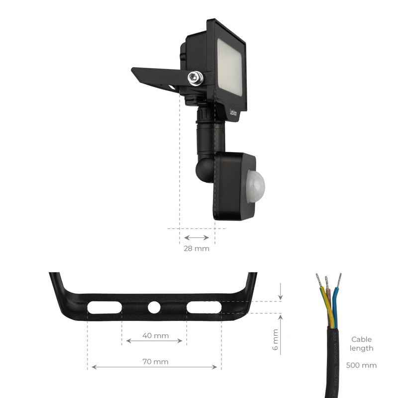 Ledvion - LED Floodlights with Motion Sensor, 10 Watt, 4000