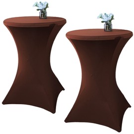 Fhberni 2 Pack 24x43 Inch Brown Cocktail Tablecloth Spandex Round Fitted Table Cover for Wedding Banquet Event Party