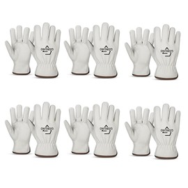 Giorgino Leather Work Gloves Men Pack of 6 Heavy Duty Cowhide Driver Gloves Safety Work Gloves for Gardening & Construction (Large)