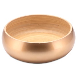 Decorasian Bowl made of bamboo wood, large and round, bowl for fruit and rolls, decorative bowl, high quality glossy lacquered, gold