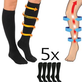 Compression Leg Socks for Men and Women Best Graduated Athletic Socks Fit for Leg, Calf, Toe Relief and Support - Good for Flight Travel, Pregnancy, Office Work and Sports Running Socks Black 5 Pairs