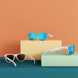 ROCKNIGHT Blue Mirrored Sunglasses Women Polarized UV Protection Trendy White Frame Fashion UV400 Shades