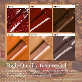 modelones modelones Gel Nail Polish Set, 6 PCS Nude Brown Orange Fall Gel Polish Colors Dark Red Wine Burgundy Glitter Gel Polish Set Soak Off Nail Art Manicure Kit DIY Salon No Wipe Holiday Gift