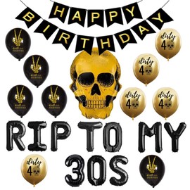 Geloar RIP To My 30s 40th Birthday Party Supplies, RIP THIRTIES Balloons Banner Happy Birthday Banner para la muerte a mis 30s Thirties RIP Hombres jóvenes Dirty 40 Divertidas decoraciones de 40th