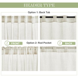 PONY DANCE Natural Linen Back Tab Curtains 84 Inch Length for Living Room 2 Panel Pocket Drape Light Filtering Semi Sheer Neutral Country Rustic Farmhouse Boho Curtain for Bedroom