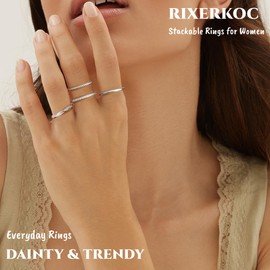 RIXERKOC Women's Gold Rings, 18 K Gold-Plated Stacking Rings, Waterproof Set with Cubic Zirkoina Statement Promise Wedding Bands Engagement Rings Valentine's Day Birthday Gift Pack of 4, Copper, Cubic