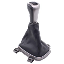 MOTOKU Black 5 Speed Manual Gear Shift Knob Boot Cover with Sliver Knob and Bracket Base Assembly for Accord 2008-2012
