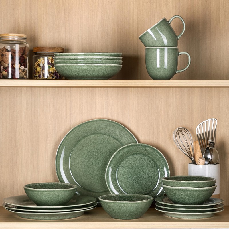 AmorArc Ceramic Dinnerware Sets, Handmade Stoneware Reactive Glaze Plates and