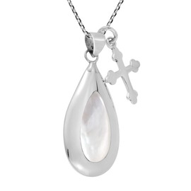 AeraVida Purity Cross Dangle Teardrop White Mother of Pearl .925 Sterling Silver Pendant Necklace | Elegant Pendant Necklace for Women