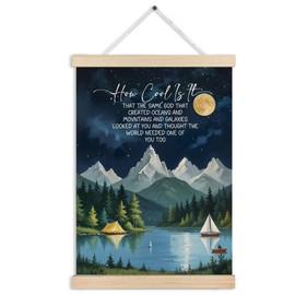 MKIJUHB Christian Mountain Nursery Wall Art Decor, Bible Verse Wall Hanging Decor, How Cool Is It That the Same God Inspirational Framed Canvas Prints for Kids Room Walls Decorations, 12x16 Inch