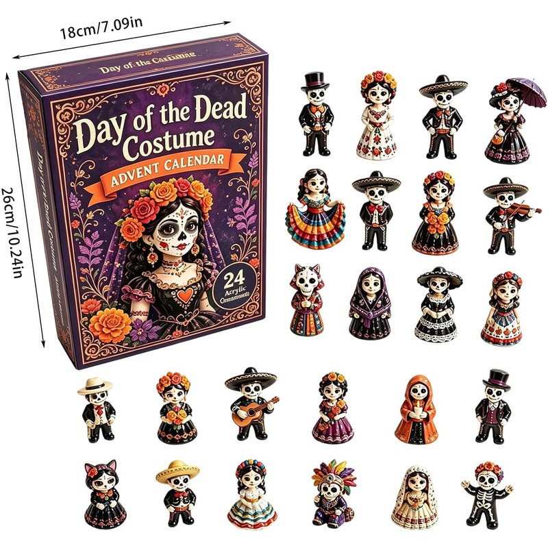 Day of the Dead Countdown Calendar 24 Skull Ornaments (B)