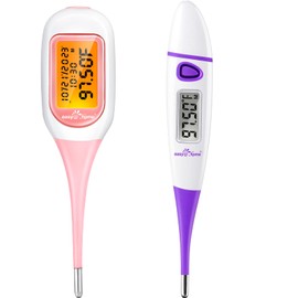 Easy@Home Basal Body Thermometer for Ovulation, 1/100th Degree High Precision, Accurate BBT Thermometer for Natural Ovulation Tracking by Premom APP, EBT-300 & EBT-018, Pink, Purple