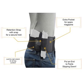 ConcealmentClothes Concealed Carry Belly Band Comfort Holster for Sub Compact Revolver Pistols to Full Sized Automatic Handguns. One Size Fits Most.
