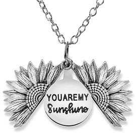 Gleamart You are My Sunshine Inspirational Necklace Sunflower Pendant for Women Silver