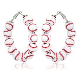 Mikovivi Baseball Beaded Earrings for Women, Stylish Baseball Beaded Hoop Earrings Sports Ball Jewelry for Sport Lovers Accessories Team Spirit