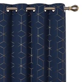 Deconovo Blackout Curtains, Thermal Insulated & Noise Reducing, Diamond Foil Print – Grommet Top, 2 Panels, Soft Drape Polyester for Bedroom/Living Room, Navy Blue 52" W x 63" L