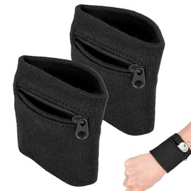 WOLMIK 2pcs Zip Wrist Pouch, Sports Gym Basketball Wristbands Running Sweatbands Wrist Packaging Wallet with Zip Pocket for Keys