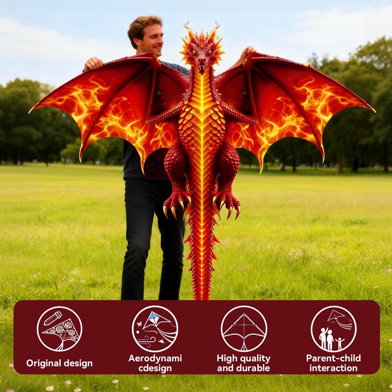 FejoHify Large Dragon Kite for Kids and Adults, Easy to