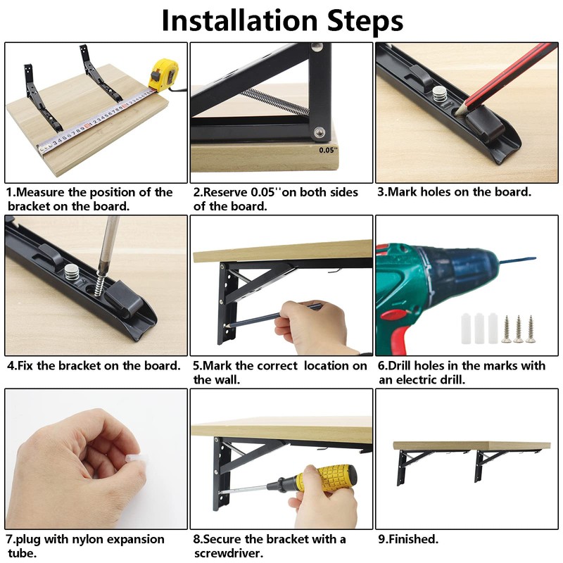 2PCS Folding Shelf Brackets, TTZEZE Heavy Duty Sturdy Metal Collapsible