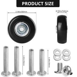 Qigfucm 60 x 14mm Small Luggage Wheels Replacement, 2pcs Universal Smooth Swivel Caster Wheels, Silent Black Rubber Suitcase Trolley Wheels Repair Kit