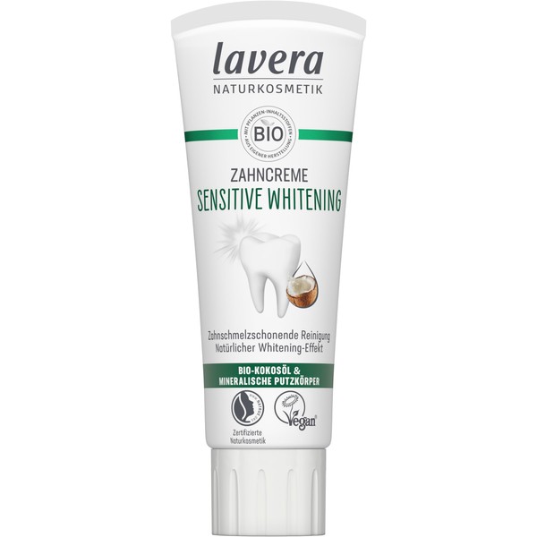 lavera Sensitive Whitening Toothpaste - 5x Protection - Natural Whitening - Gentle on Teeth - Bamboo Cellulose Cleaning Body & Sodium Fluoride - Vegan - 75 ml