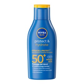 NIVEA SUN Protect & Hydrate SPF 50+ Formato Viaggio 100 ml, Crema solare 50+ idratante 48h ad assorbimento rapido, Protezione solare 50+ resistente all'acqua con Vitamina C e Acido Ialuronico