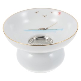 PRETYZOOM Porcelain Ceramic Tea Strainer Filter Tea Colander with Support Holder Stand Chinese Kongfu Tea Ceremony Utensils Set for Home Office