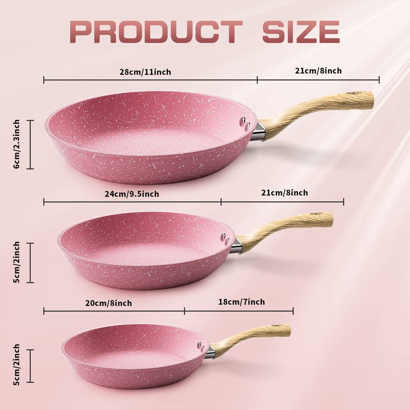 Innerwell 8-Inch Pink Nonstick Egg Pan, PFOA-Free Stone Cookware Skillet,