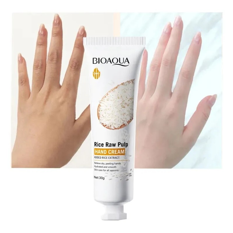 Crema Extracto Arroz Bioaqua Aclara Manos Todo Tipo Piel Día