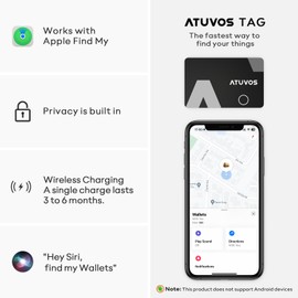 ATUVOS Wallet Tracker Card (Wireless charging) Slim 0.16cm - 2 Pack, Air tag Locator Work with Apple Find My (iOS Only), Item Finder for Luggage Tag, Suitcase, Bags, Passport and More