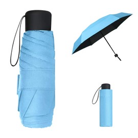 Vicloon Pocket umbrella, mini umbrella with 6 stainless steel ribs, sun protection umbrella, outdoor UV folding umbrella, small, lightweight, compact, UV folding for adults and children, blue
