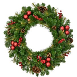 Fraser Hill Farm Joyful Wreath with Berries, Pinecones, and Ornaments, 30 Inch Diameter | Perfect for Walls, Doors, or Fireplace Mantles | Christmas Wreath | FFJFWR030-0GR, Green