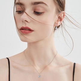 EVER FAITH Juego de joyería de boda para dama de honor nupcial, plata de ley 925 brillante corte redondo blanco CZ piedra natal hipoalergénica juego de aretes