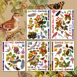 Large Stickers Pack # Birds and Flowers Last Century HANATABA Vintage Art Deco Styled Wall Laptop Vinyl Stickers