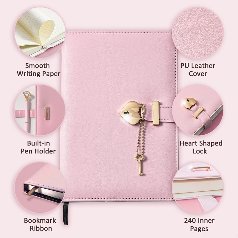 CIOUYAOS Heart Shaped diary with Lock and Diamond Pen, Journal