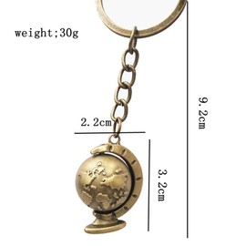 Gudeke Map Keyring Bronze Colour Earth Globe Men's Key Ring World Globe Rotating World Globe Keyring, bronze, Unit size, Antique