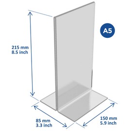 OPUS 2-Sign Holder, T-Standard, A5, Crystal Clear Acrylic, Portrait, 350054.